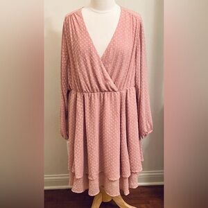 Torrid Pink Swiss Dot Chiffon SZ 3X Boho Cottagecore Romantic Mini Skater Dress